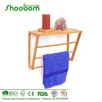 Bamboo Towel Bar and Towel Rack with Shelf for Bathroom Kitchen