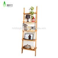 High quality 4 layers bamboo wooden wall shelf with ladder shape