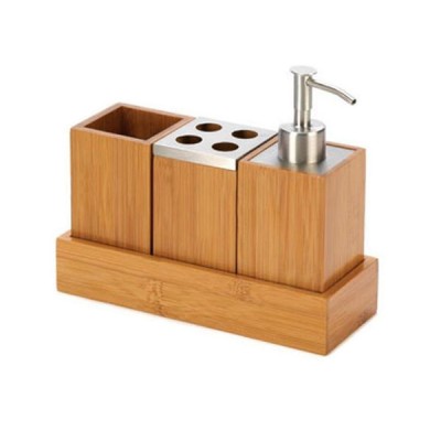 bamboo bathroom set, soap dispenser, toothbrush holder set