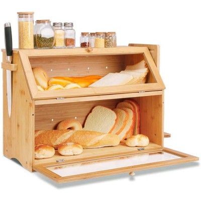 Two-layer Extra Large Capacity Bread Box for Kitchen Counter with Cutting Board