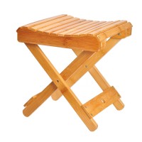 Natural Bamboo Folding Stool Fully Assembled Adjustable Bathroom Small Bamboo Shower Seat