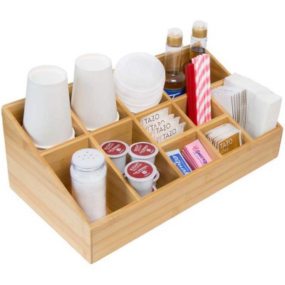 Bamboo Desk Coffee Storage Condiment Organizer Bin 11 Compartment