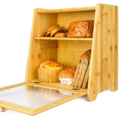 Large Capacity Bamboo Wooden Bread Storage Holder , Countertop Bread Keeper