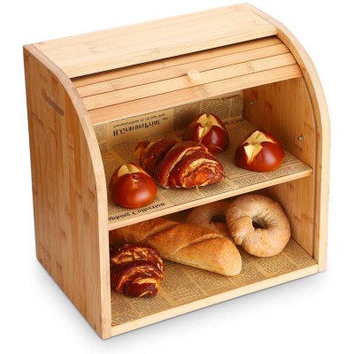 Large 2- tier Bamboo Bread Storage Bin Box