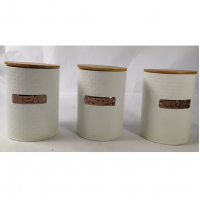 3pcs Kitchen Storage Canister Bin Tea Coffee Sugar Set With Bamboo Lid