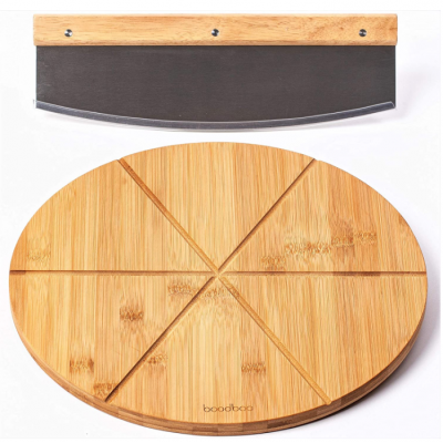 Bamboo Pizza Board with Large knife Bamboo Pizza Cutting board