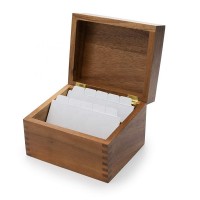 Large Brown Acacia Wood Recipe Box With Card Divider