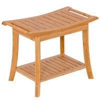 Eco-Friendly Wholesale 2-tier Indoor Outdoor Waterproof Bathroom Bamboo Shower Stool With Storage Shelf