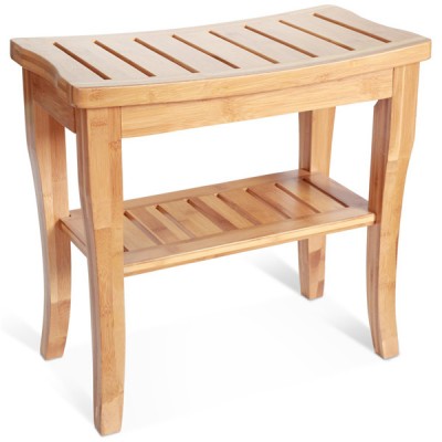 Bamboo Shower Stool with 2 Levels Bathroom Bamboo bench