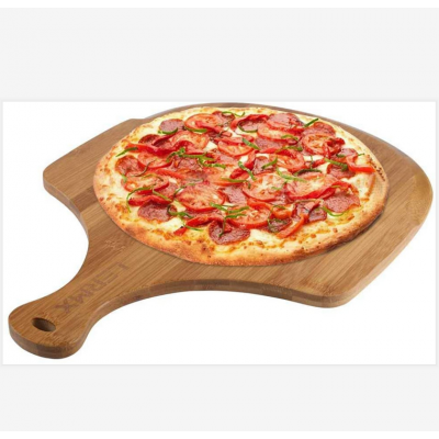 Custom natural  bamboo wooden pizza peel paddle food serving tray with handle