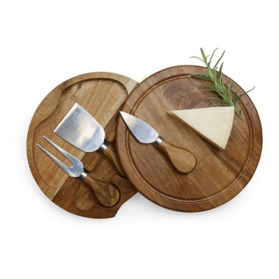 Round Acacia Cheese Board and Tool Set