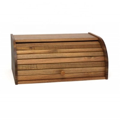 Acacia Wood Rolltop Bread Box, Wooden Bread Box