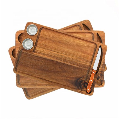 Acacia Wood Chopping Board, Wooden Cutting Board with  Sauce Cups & Knife