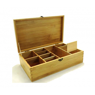 Adjustable Bamboo tea box multi compartment storage box